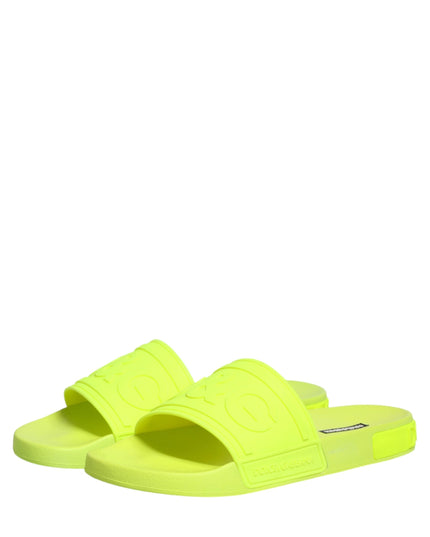 Dolce & Gabbana Green Rubber Slides Sandals Beachwear Shoes