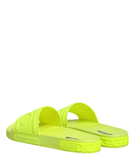 Dolce & Gabbana Green Rubber Slides Sandals Beachwear Shoes