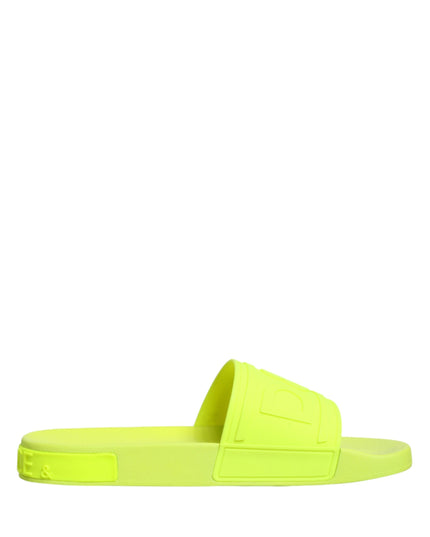Dolce & Gabbana Green Rubber Slides Sandals Beachwear Shoes