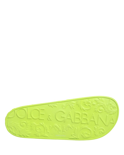 Dolce & Gabbana Green Rubber Slides Sandals Beachwear Shoes