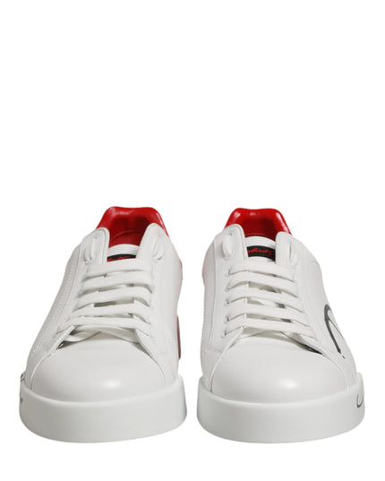 Dolce & Gabbana White Red Portofino Low Top Men Sneakers Shoes