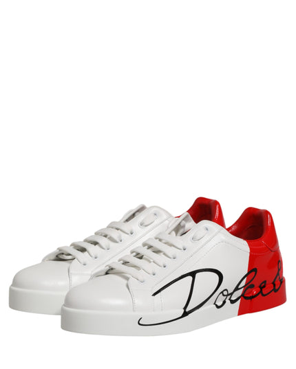 Dolce & Gabbana White Red Portofino Low Top Men Sneakers Shoes