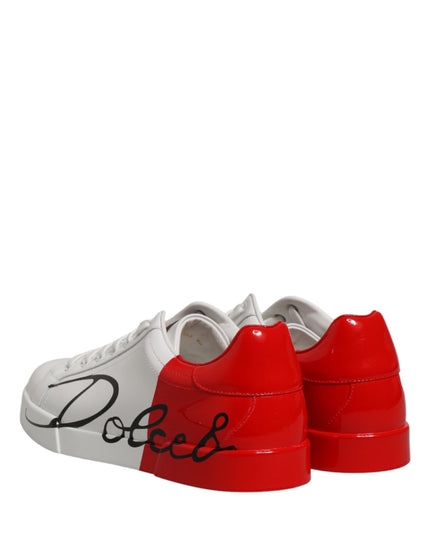 Dolce & Gabbana White Red Portofino Low Top Men Sneakers Shoes