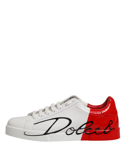 Dolce & Gabbana White Red Portofino Low Top Men Sneakers Shoes