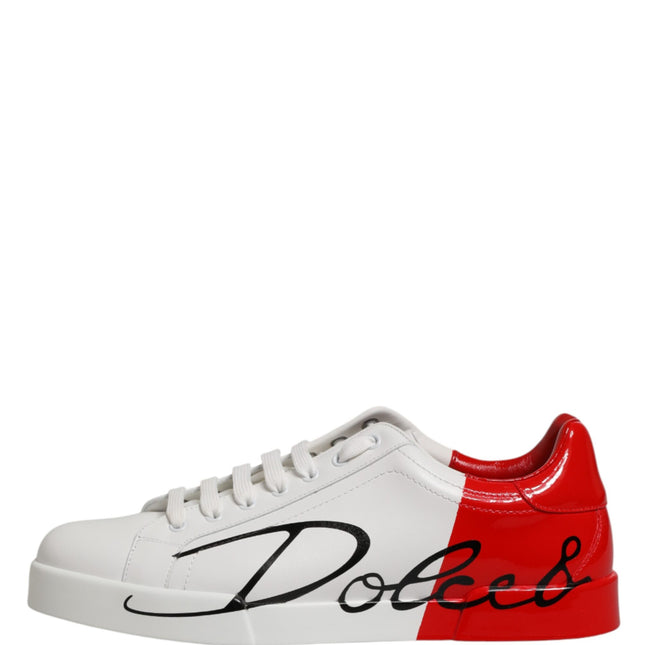 Dolce & Gabbana White Red Portofino Low Top Men Sneakers Shoes