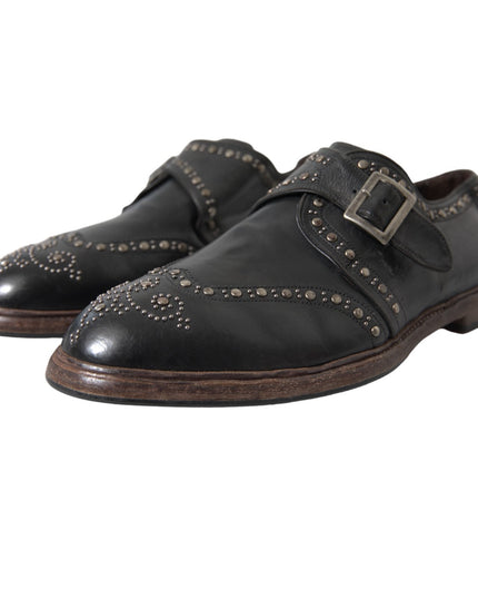 Dolce & Gabbana Black Leather Monk Strap Studded Dress Shoes