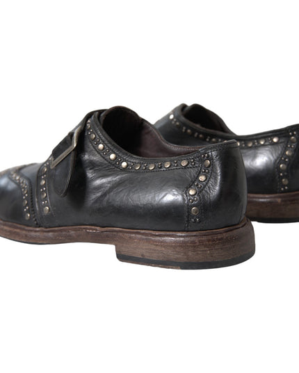 Dolce & Gabbana Black Leather Monk Strap Studded Dress Shoes