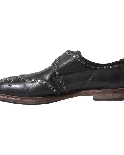 Dolce & Gabbana Black Leather Monk Strap Studded Dress Shoes