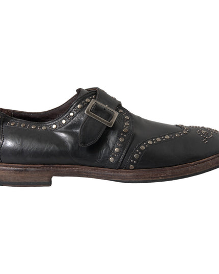 Dolce & Gabbana Black Leather Monk Strap Studded Dress Shoes