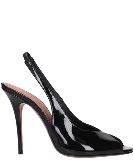 Amina Muaddi Black Leather Stiletto Heel Sandals