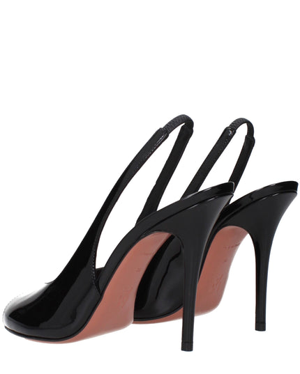 Amina Muaddi Black Leather Stiletto Heel Sandals