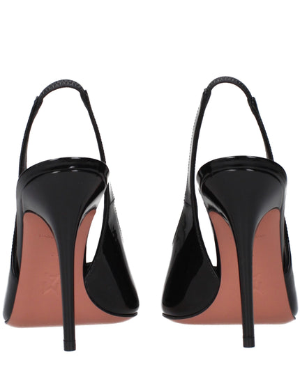 Amina Muaddi Black Leather Stiletto Heel Sandals