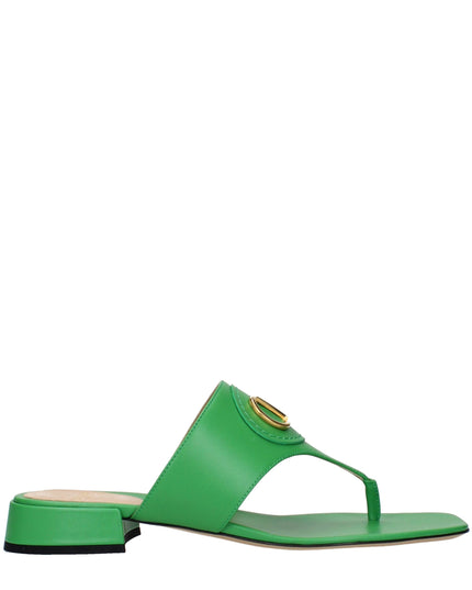 Valentino Garavani Green Leather Flip-Flop Sandals