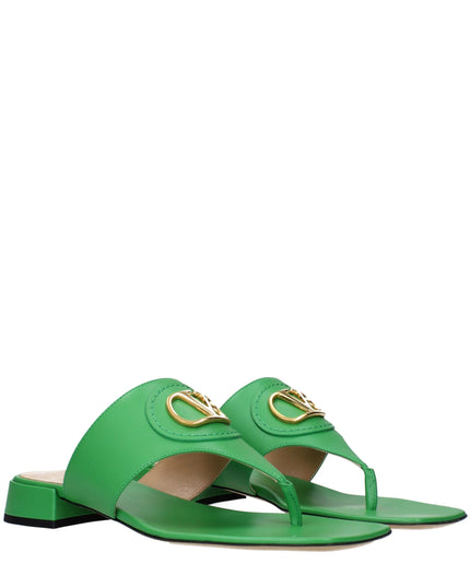 Valentino Garavani Green Leather Flip-Flop Sandals