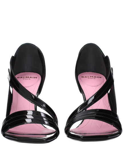 Balmain Black Leather Stiletto Heel Sandals