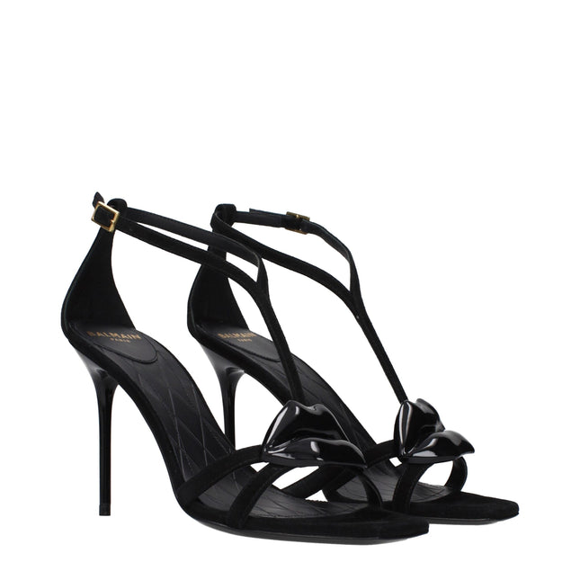 Balmain Black Leather Stiletto Heel Sandals