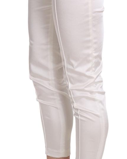 Elisabetta Franchi White Low Waist Cropped Skinny Trouser Pants