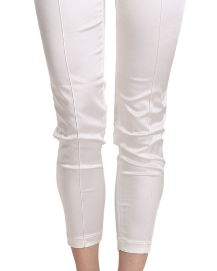 Elisabetta Franchi White Low Waist Cropped Skinny Trouser Pants