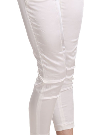 Elisabetta Franchi White Low Waist Cropped Skinny Trouser Pants