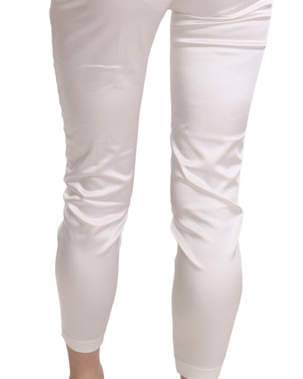 Elisabetta Franchi White Low Waist Cropped Skinny Trouser Pants