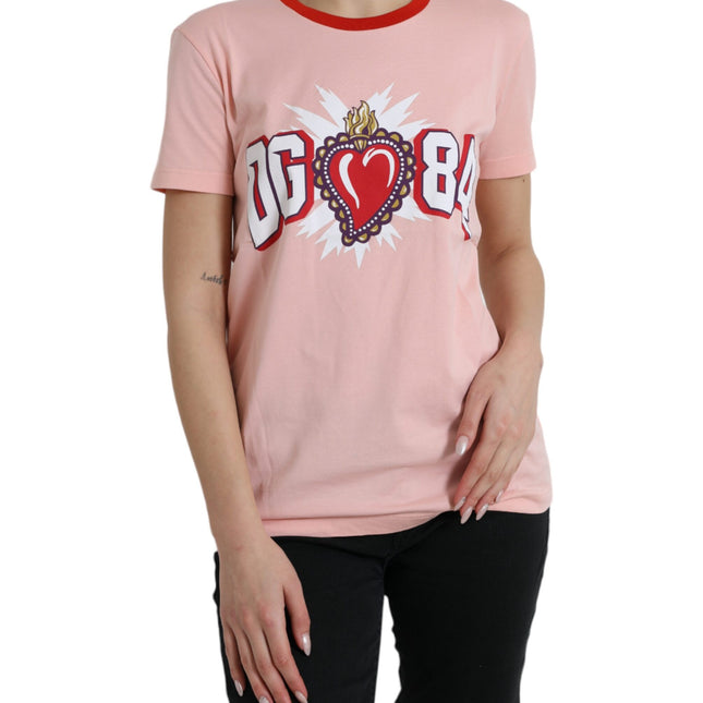 Dolce & Gabbana Pink Graphic Print Cotton Crew Neck T-shirt