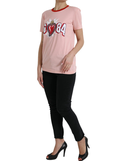 Dolce & Gabbana Pink Graphic Print Cotton Crew Neck T-shirt
