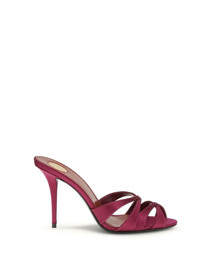 Saint Laurent Bordeaux Silk Stiletto Heel Sandals