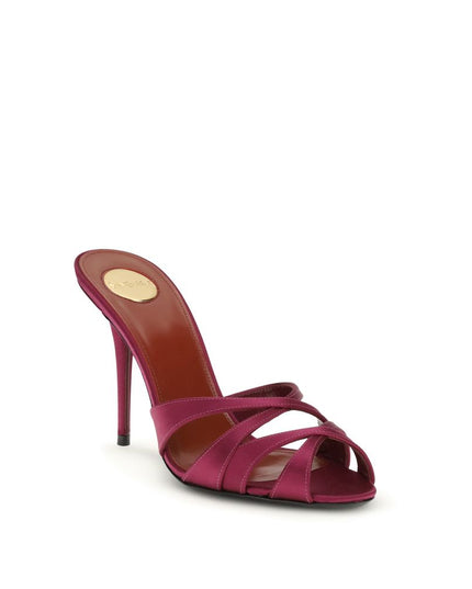 Saint Laurent Bordeaux Silk Stiletto Heel Sandals