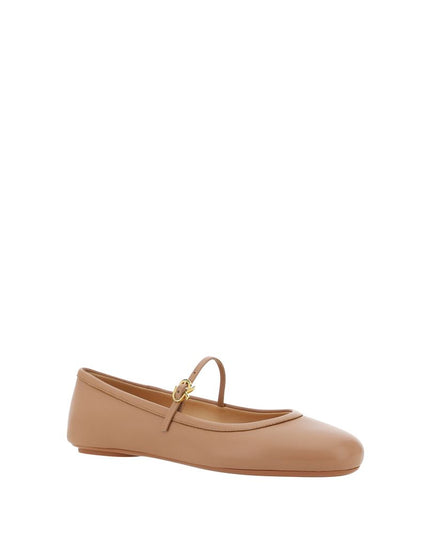 Gianvito Rossi Beige Calf Leather Bos Taurus Ballet Flats