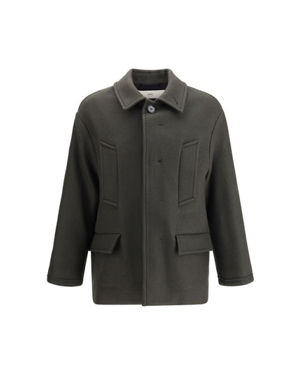 Ami Paris Gray Fleece Wool Coat