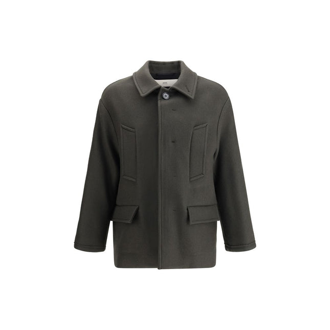 Ami Paris Gray Fleece Wool Coat