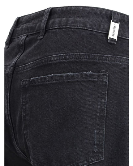 Represent Black Cotton Straight-Leg Jeans