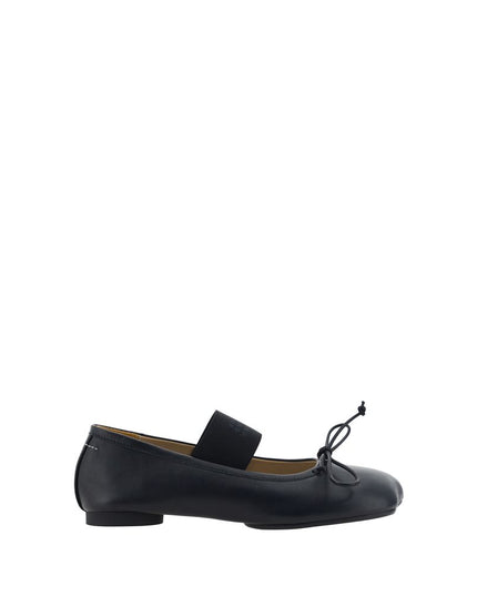 MM6 Black Calf Leather Bos Taurus Ballet Flats