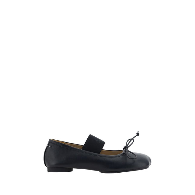 MM6 Black Calf Leather Bos Taurus Ballet Flats
