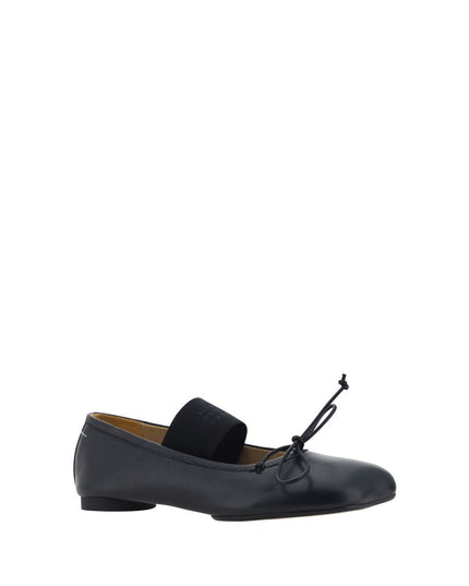 MM6 Black Calf Leather Bos Taurus Ballet Flats