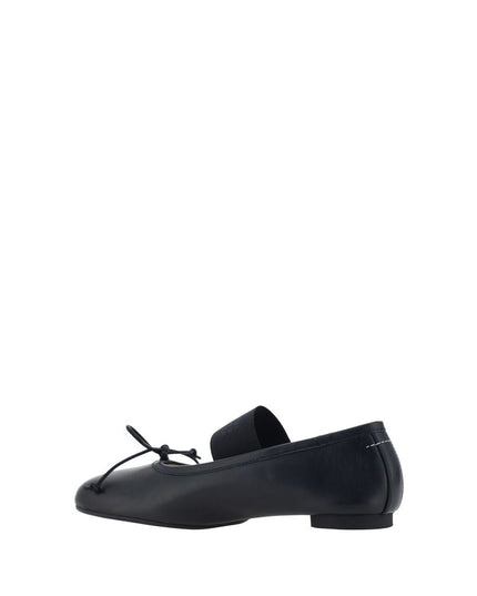 MM6 Black Calf Leather Bos Taurus Ballet Flats