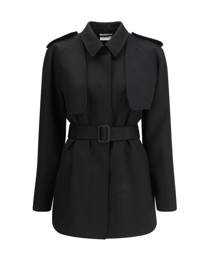 The Row Black Fleece Wool Trench Coat