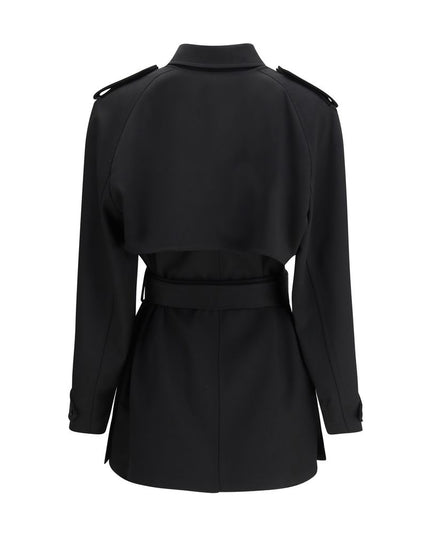 The Row Black Fleece Wool Trench Coat