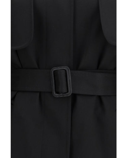 The Row Black Fleece Wool Trench Coat