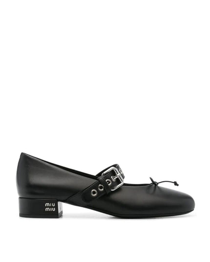 Miu Miu Black Calfskin Mid Heel Pumps