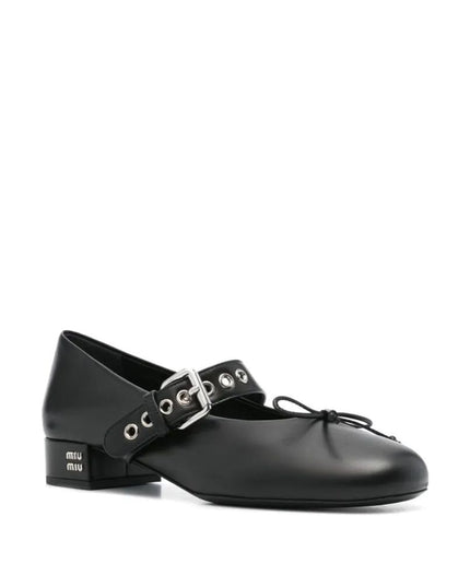 Miu Miu Black Calfskin Mid Heel Pumps