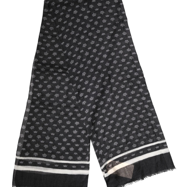 Dolce & Gabbana Black Crown Cashmere Neck Wrap Shawl Scarf