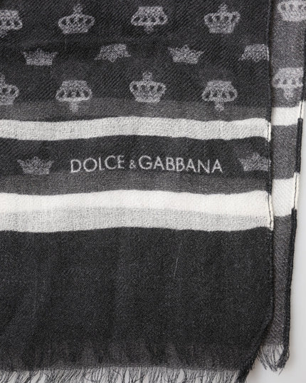 Dolce & Gabbana Black Crown Cashmere Neck Wrap Shawl Scarf