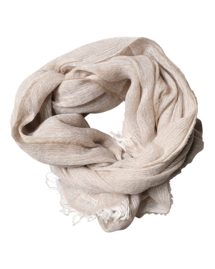 Dolce & Gabbana Beige Linen Neck Wrap Men Shawl Fringe Scarf