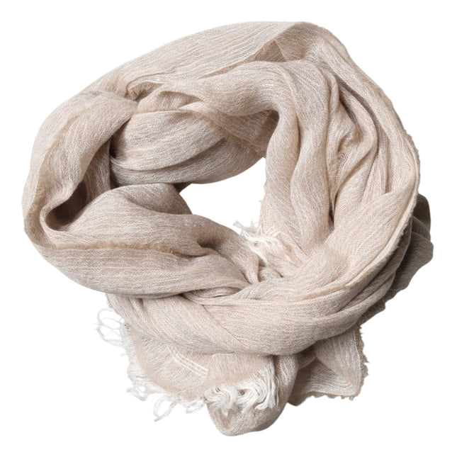 Dolce & Gabbana Beige Linen Neck Wrap Men Shawl Fringe Scarf