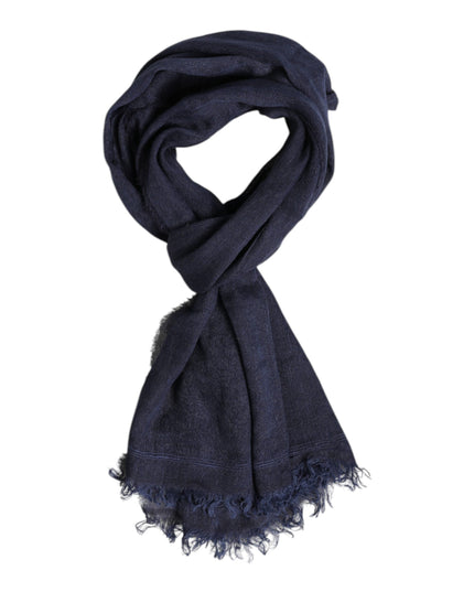 Dolce & Gabbana Blue Linen Neck Wrap Men Shawl Fringe Scarf