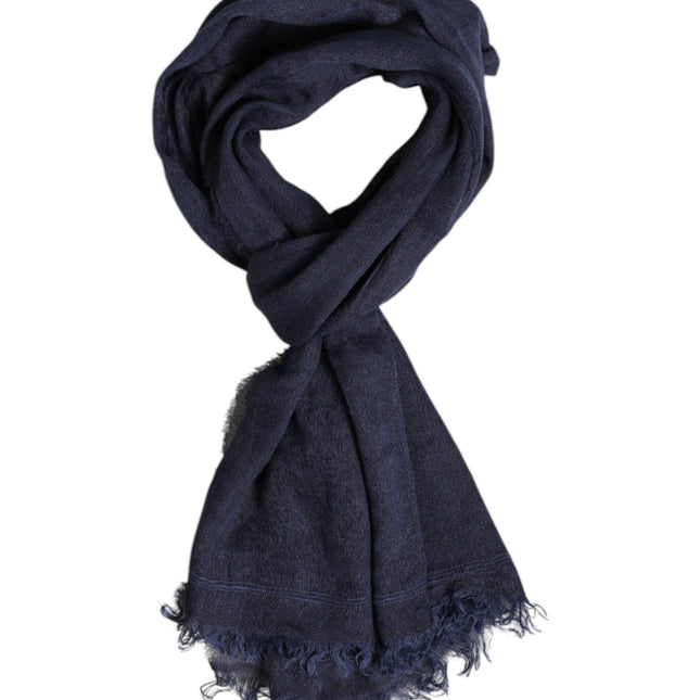 Dolce & Gabbana Blue Linen Neck Wrap Men Shawl Fringe Scarf
