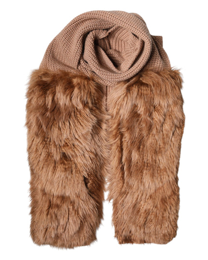 Dolce & Gabbana Brown Cashmere Knitted Fur Shawl Scarf