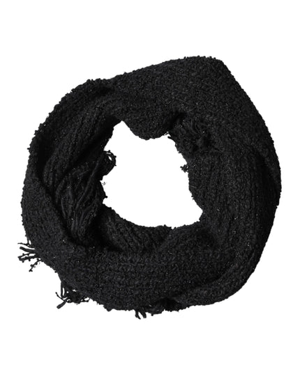 Dolce & Gabbana Black Cashmere Knit Shawl Fringes Scarf