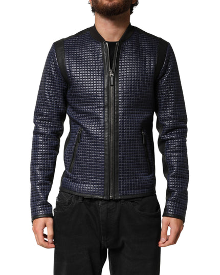 Dolce & Gabbana Blue Nylon Full Zip Bomber Men Jacket